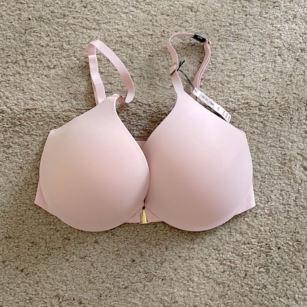 Victoria’s Secret pale shell pink bandeau back front-close bra gold hardware